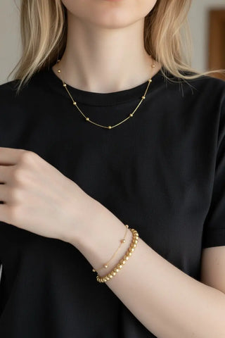 18K Solid Yellow Gold 4mm Polished Balls Necklace