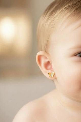 18K Solid Yellow Gold Diamond Butterfly Stud Earrings