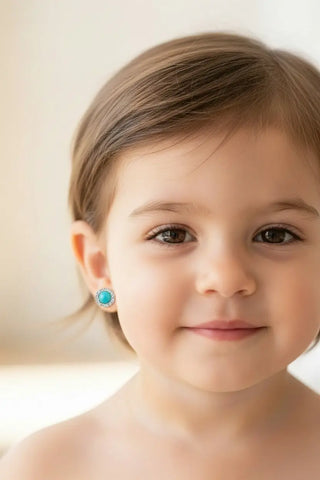 18K Yellow Gold Turquoise and Zirconia Screwback Earrings