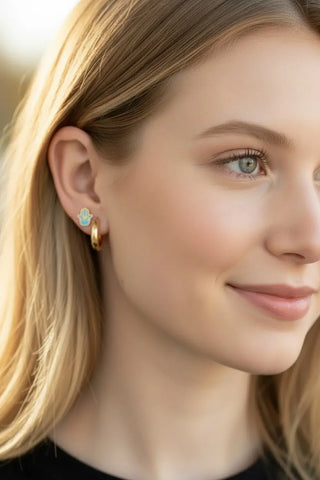 18K Solid Yellow Gold Turquoise Blue Hamsa Post Earrings