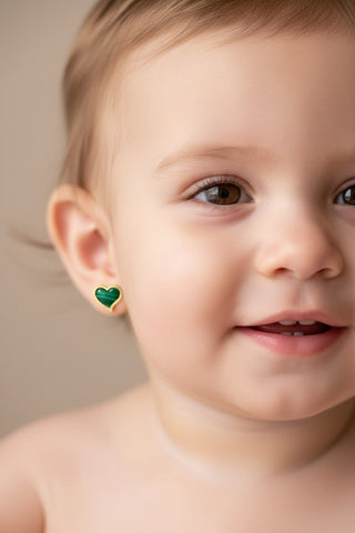 18K Solid Yellow Gold Tiny Heart Covered Screwback Earrings