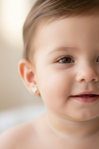 18K Solid Yellow Gold Tiny Heart Covered Screwback Earrings