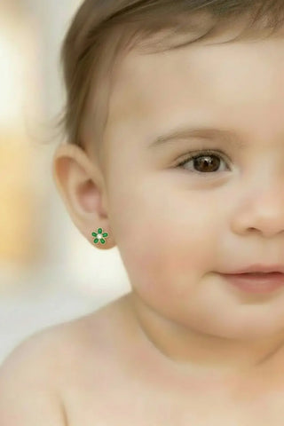 18K Gold Mother Pearl or Malachite Flower Screwback Earrings