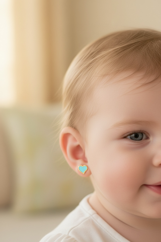 18K Solid Yellow Gold Tiny Heart Covered Screwback Earrings