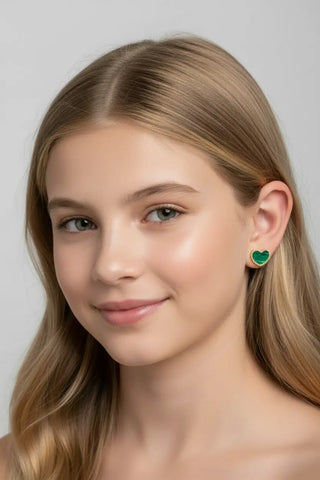 18K Yellow Gold Mother of Pearl or Malachite Stud Post Earrings