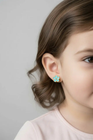 18K Yellow Gold Turquoise Flower Screwback Earrings