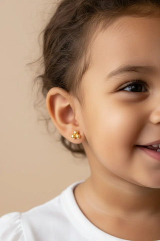 18K Solid Yellow Gold Triple-Bead Stud Screwback Earrings