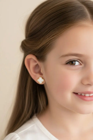 18K Gold Light Malachite or Mother of Pearls Clover Earrings