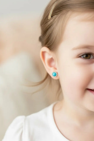 18K Yellow Gold Turquoise and Zirconia Screwback Earrings