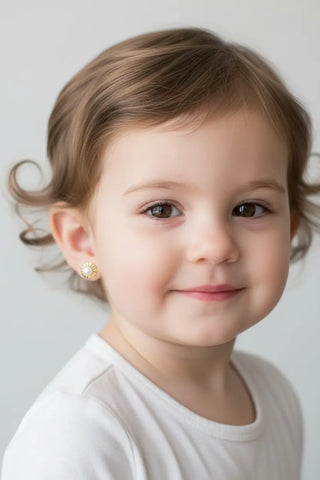 18K Yellow Gold Diamond Cut Small Pearl Screwback Earrings