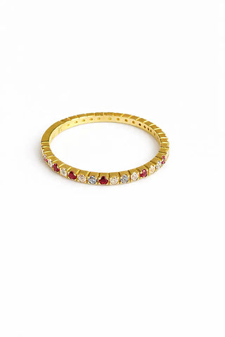 18K Solid Yellow Gold Thin Color Eternity Band Ring