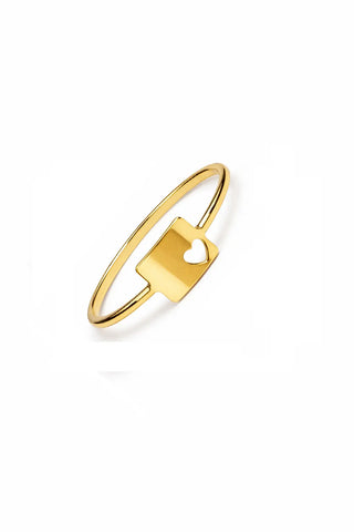 18K Solid Yellow Gold Square Ring with Open Heart Cut-Out