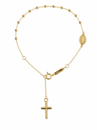 18K Solid Yellow Gold Thin Rosary Denarius Bracelet 8 inches