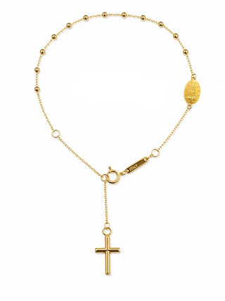 18K Solid Yellow Gold Thin Rosary Denarius Bracelet 8 inches