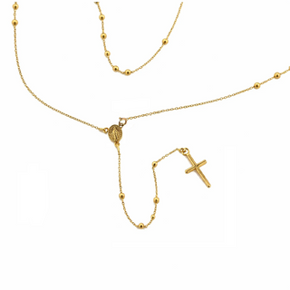 18K Solid Yellow Gold Small and Thin Rosary Necklace