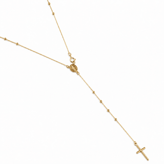 18K Solid Yellow Gold Small and Thin Rosary Necklace