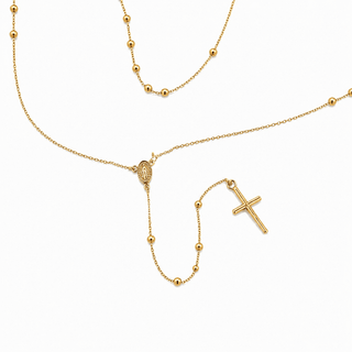 18K Solid Yellow Gold Small and Thin Rosary Necklace
