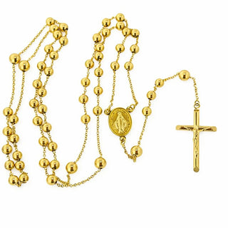 18K Solid Yellow Gold 4mm Polished Beads Rosary Necklace