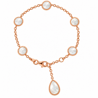 18K Pink Gold White Agate Station Bracelet with Teardrop