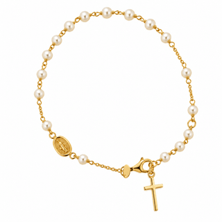18K Solid Yellow Gold Cultivated Pearls Rosary Bracelet 