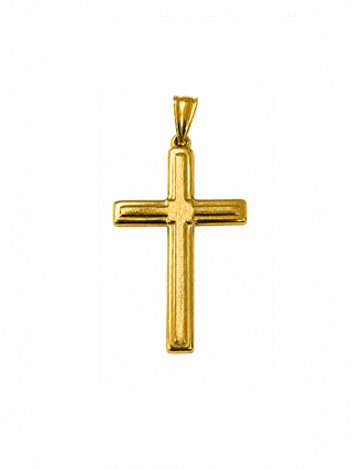 18K Solid Yellow Gold Polished and Satin Cross Pendant
