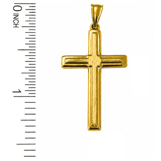 18K Solid Yellow Gold Polished and Satin Cross Pendant