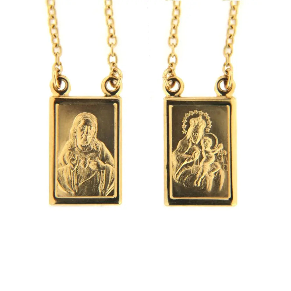 18K Solid Yellow Gold Rectangle Scapular Large Necklace