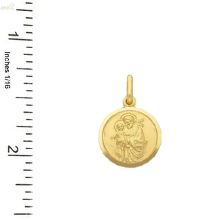 18K Solid Yellow Gold Round Saint Josephs Medal Pendant