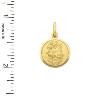 18K Solid Yellow Gold Round St. Joseph’s Medal pendant 15 mm