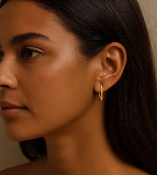 18K Solid Yellow Gold Rectangle Rounded Huggie Earrings