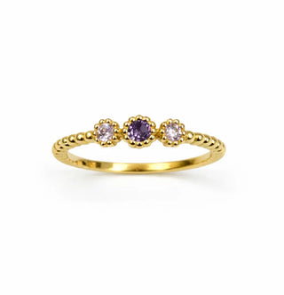 18K Solid Yellow Gold Purple and Pink Zirconia Ring