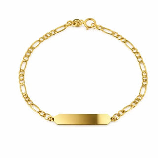 18K Solid Yellow Gold Light Figaro Chain Id Bracelet