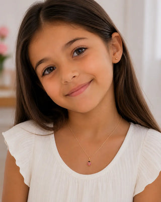 18K Solid Yellow Gold Tiny Pink Enamel Ladybug Charm Pendant