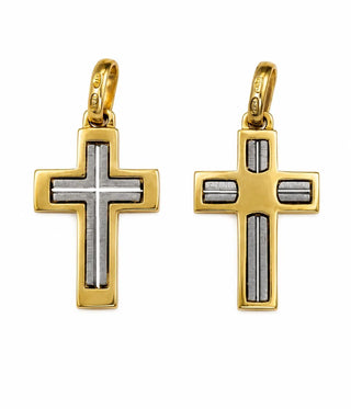 18K Solid Two Tone Modern Polished and Satin Cross Pendant