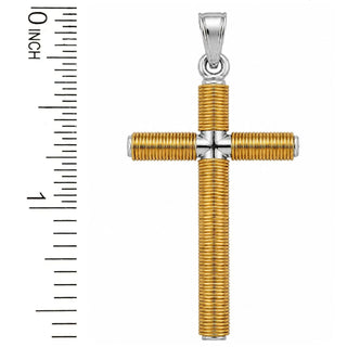18K Solid Yellow and White Gold Modern Wire Cross Pendant