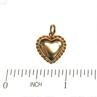 18K Solid Gold Puffy Heart with Twisted Bezel Pendant