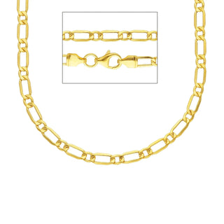18K Solid Yellow Gold Polished Figaro One Plus One Chain