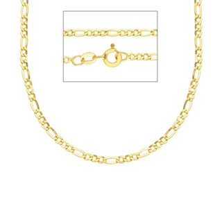 18K Solid Yellow Gold Diamond cut 2.5mm Figaro Chain