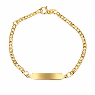 18K Solid Yellow Gold Light Curb ID Bracelet for Children