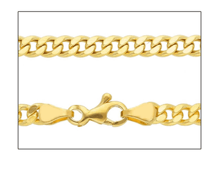 18K Solid Yellow Gold Classic Semi-Hollow Curb Men Chain , clasp view