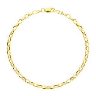 18K Solid Yellow Gold Oval Diamond Cut Rollo Chain Bracelet