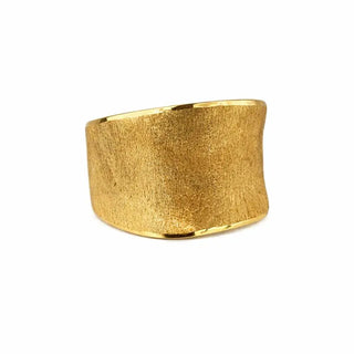 18K Solid Yellow Gold Satin Brush Finish Wave Band Ring