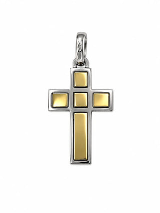 18K Solid Two Tone Square design Cross Pendant