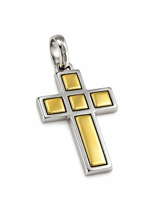 18K Solid Two Tone Square design Cross Pendant