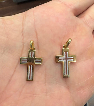 18K Solid Two Tone Modern Polished and Satin Cross Pendant