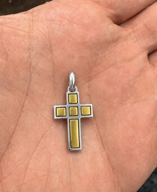 18K Solid Two Tone Square design Cross Pendant