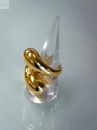 18K Yellow Gold Electroformed Bypass Ring with Puffy Ends