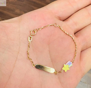 18K Solid Yellow Gold Enamel Shooting Star ID Bracelet