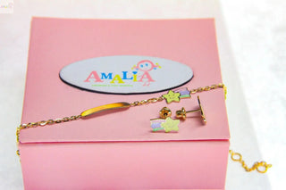 18K Solid Yellow Gold Enamel Shooting Star ID Bracelet