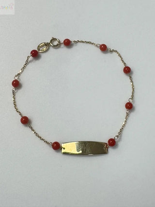 18K Solid Yellow Gold Coral Identity Bracelet for Girls